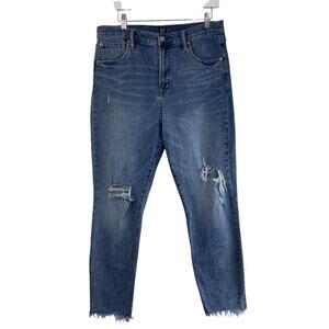 Gap Denim Womens True Skinny Jeans Size 14 32R High Rise Blue Medium Wash Holes